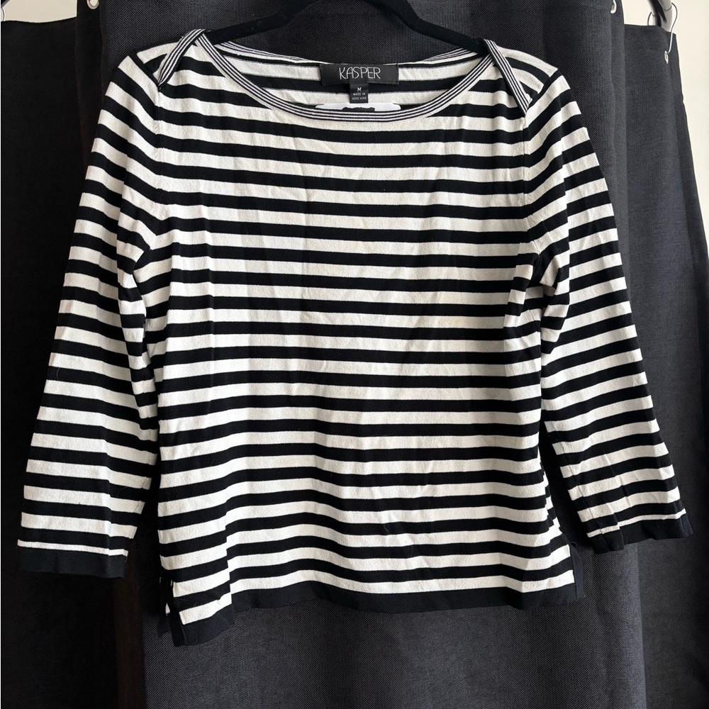 Vintage Kasper • Black & White Striped Stretchy Top